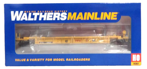 HO Scale Walthers MainLine 910-8432 Red TTX & Next Load Any Road logos w/yellow conspicuity stripes TTX DTTX 53023 Thrall Rebuilt 40' Well Car