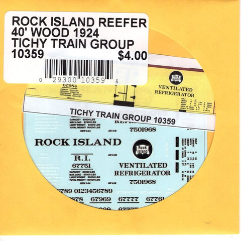 HO Scale Tichy Train 10359 Rock Island Reefer 40' Wood 1924 Decal Set