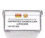 N Micro Trains 14400300 Pullman Heavyweight 3-2 Observation Car w/Chapel Facade