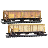 N Scale Micro Trains 98305096 Weathered CSX ex-Chessie 2-Bay Covered Hopper Set