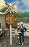 HO Scale ScaleSigns.com 2203v3 Weathered Railroad Crossbuck w/Old Stop Sign