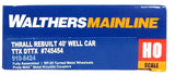 HO Scale Walthers MainLine 910-8424 Small Black & White TTX logo w/yellow conspicuity stripes TTX DTTX 745454 Thrall Rebuilt 40' Well Car