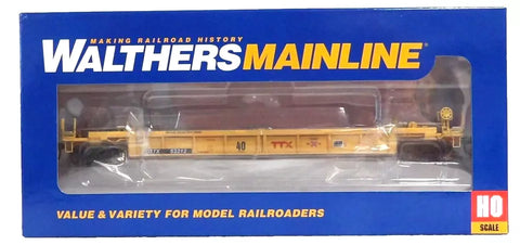 HO Scale Walthers MainLine 910-8434 Red TTX & Next Load Any Road logos w/yellow conspicuity stripes TTX DTTX 53312 Thrall Rebuilt 40' Well Car