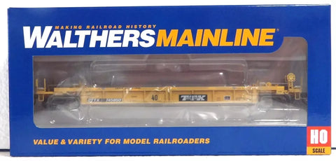 HO Scale Walthers MainLine 910-8427 Small Black & White  logo w/yellow conspicuity stripes TTX DTTX 745850 Thrall Rebuilt 40' Well Car