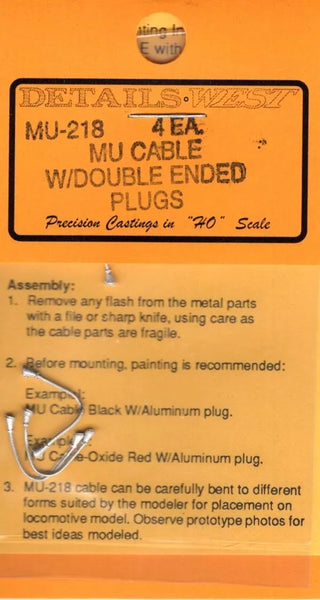 HO Scale Details West MU-218 4 Ea. MU Cable w/Double Ended Plugs ...