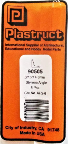 Plastruct 90505 AFS-6 Angles Styrene Structural Shapes 3/16 x 24" Long pkg (5)