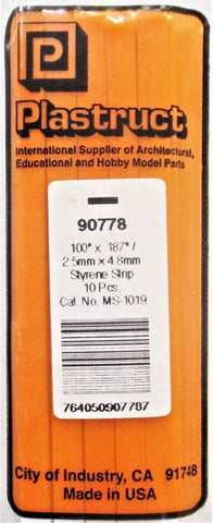 Plastruct 90778 MS-1019 Styrene Rectangle Strip .100 x .187" x 10" (10) pcs