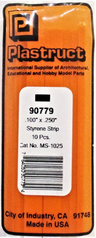 Plastruct 90779 MS-10.25 Styrene Rectanger Strip .100 x .250 x 10" (10) pcs