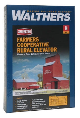 N Scale Walthers Cornerstone 933-3238 Farmer's Co-op Rural Grain Elevator Kit