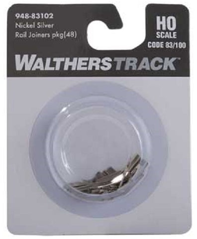 HO Scale Walthers 948-83102 Code 83/100 Nickel-Silver Rail Joiners pkg (48)