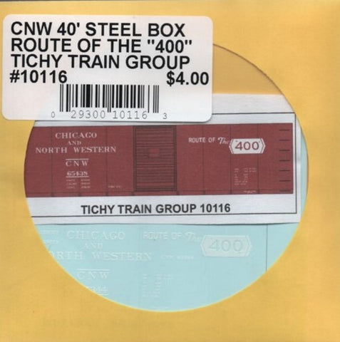 HO Scale Tichy Train Group 10116 Chicago North Western 40' Single-Door Steel Boxcar Route of the 400 Streamliners Logo Decal Set