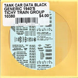 HO Scale Tichy Train Group 10380 Black Generic Tank Car Data Decal Set