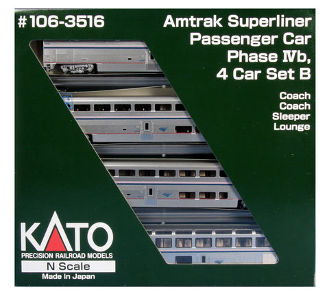 N Scale Kato 106-3516 Amtrak Superliner 4-Car Set Phase IVb Set B