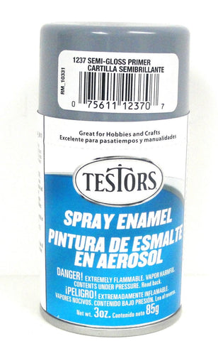 Testors 1237 Semi-Gloss Gray Primer Enamel 3 oz Spray Paint Can