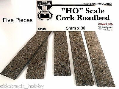 HO Scale Midwest Products 3013 Cork Roadbed 5mm x 36" (5) pcs