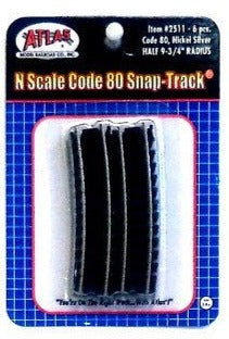N Scale Atlas 2511 Code 80 9-3/4" Radius Half Curve Track 6 pcs