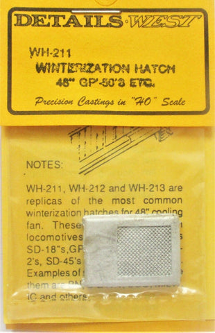 HO Scale Details West WH-211 Later EMD 48" Winterization Hatch GP50