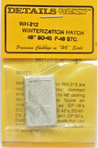 HO Scale Details West WH-212 Later EMD 48" Winterization Hatch SD45