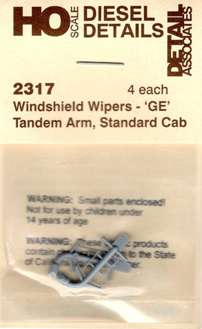 HO Scale Detail Associates 2317 GE Standard Cab Windshield Wipers pkg (4)