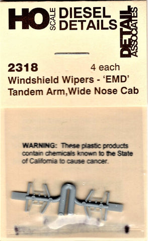 HO Scale Detail Associates 2318 EMD Wide Cab Windshield Wipers pkg (4)