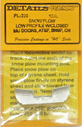 HO Scale Details West PL-235 2nd Generation Low Profile Snow Plow w/Closed Doors