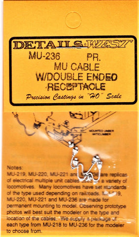 HO Scale Details West MU-236 MU Cables Double-Ended Receptacle & Two Receptacles