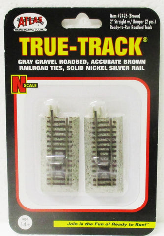 N Scale Atlas True Track 2426 Code 65 2" Straight Track w/Bumper pkg (2)