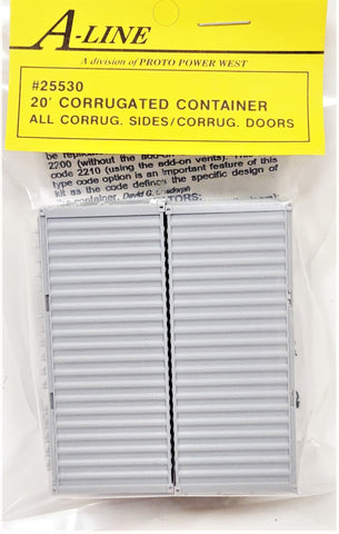HO Scale A Line Product 25530 Undecorated 20' Corrugated Containers w/Corrugated Doors pkg (2)