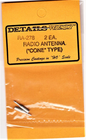 HO Scale Details West RA-278 Radio Antenna "Cone" Type pkg (2)
