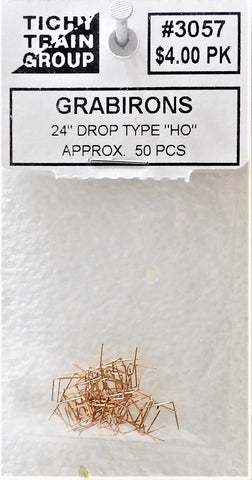 HO Scale Tichy Train Group 3057 Formed Wire Grab Irons 24" Drop Type pkg (50)