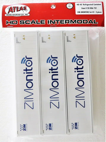 HO Scale Atlas 20006731 ZIM ZIMonitor ZMOU 40' Reefer Container 3-Pack
