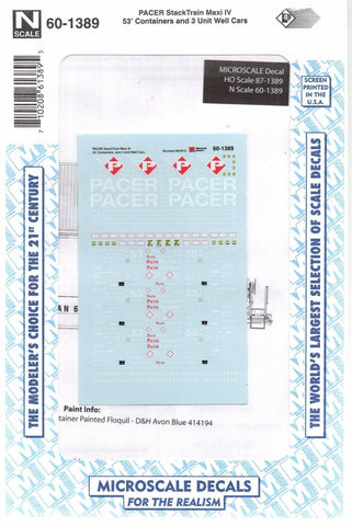 N Scale Microscale 60-1389 Pacer Stacktrain 53' Containers & Well Cars Decal Set