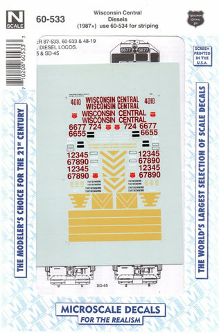 N Scale Microscale 60-533 WC Wisconsin Central Diesels 1987-2001 Decal Set
