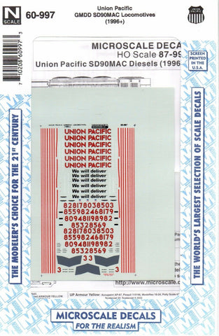 N Scale Microscale 60-997 UP Union Pacific SD90MAC Diesels,Decal Set
