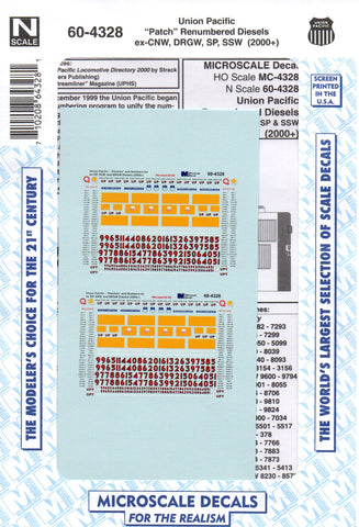 N Scale Microscale 60-4328 UP Union Pacific Patch Renumbered ex-CNW SP Decal Set