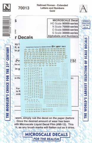N Scale Microscale 70013 Gold Extended Railroad Roman Letters/Numbers Decal Set