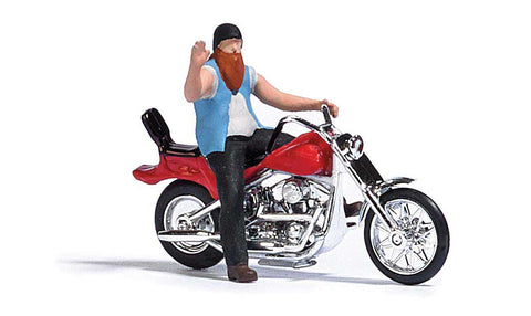 HO Scale Busch 7861 Red American Motorcycle with Biker Figure