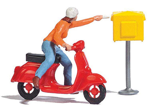 HO Scale Busch 7886 Woman on Motor Scooter at Mailbox