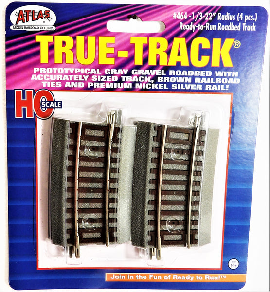 HO Scale Atlas 464 TrueTrack Code 83 22" Radius 1/3 Curve pkg (4