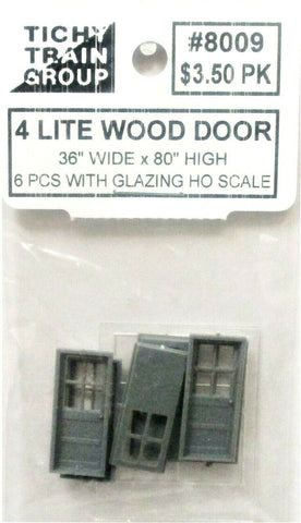 HO Scale Tichy Train Group 8009 Wood Door 4-Lite Top pkg (6)