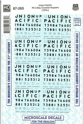 HO Scale Microscale 87-265 Union Pacific UP 100-ton PS Grain Hoppers Decal Set