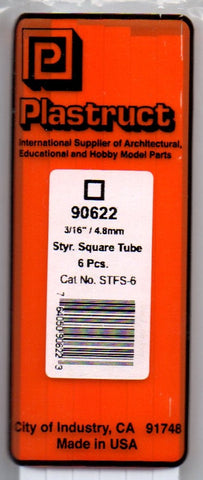 Plastruct PLS 90622 STFS-6 Styrene Square Tube 3/16" (6) pcs