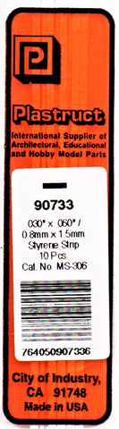Plastruct PLS 90733 MS-306 Rectanger Strip .030 x .060 x 10" (10) pcs