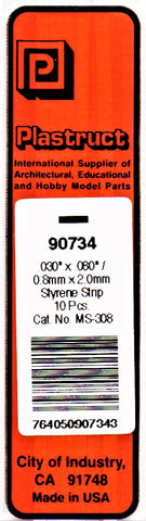 Plastruct PLS 90734 MS-308 Rectanger Strip .030 x .080 x 10" (10) pcs