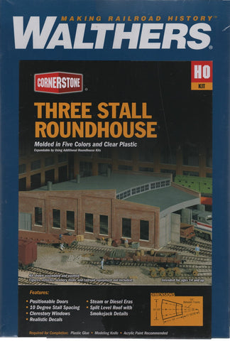 HO Scale Walthers Cornerstone 933-3041 Three-Stall Roundhouse Building Kit