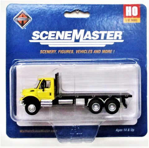 HO Scale Walthers SceneMaster 949-11653 Yellow International 7600 3-Axle Flatbed Truck