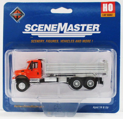 HO Scale Walthers SceneMaster 949-11661 Orange International 7600 3 Axle Dump Truck
