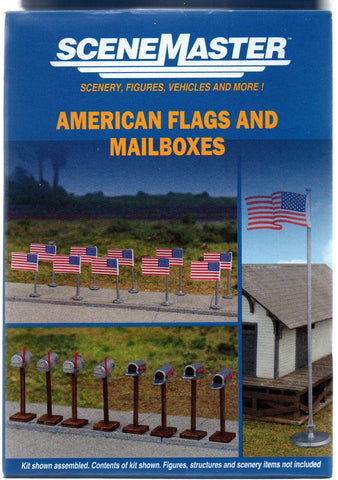 HO Scale Walthers SceneMaster 949-4166 50-Star American Flags and USPS Mailboxes