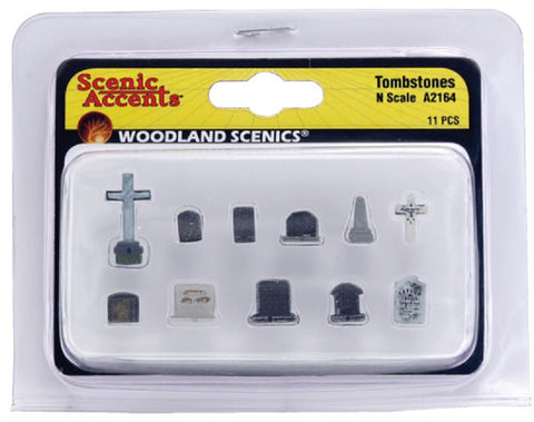 N Scale Woodland Scenics A2164 Graveyard Tombstones (11) pcs