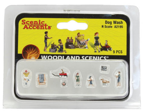 N Scale Woodland Scenics A2195 Dog Wash Figures (9) pcs